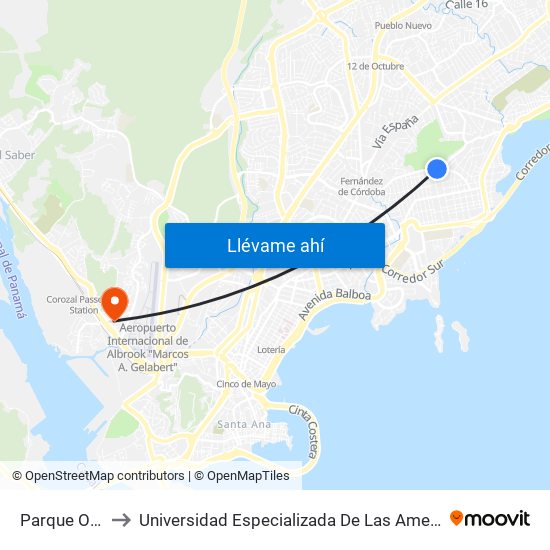 Parque Omar-I to Universidad Especializada De Las Americas (Udelas) map