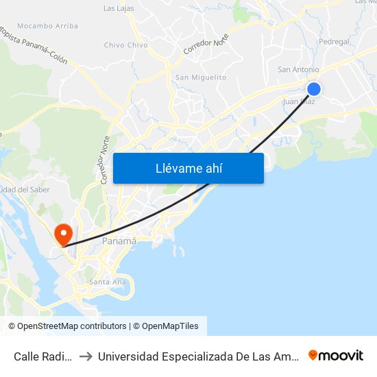 Calle Radial B-R to Universidad Especializada De Las Americas (Udelas) map