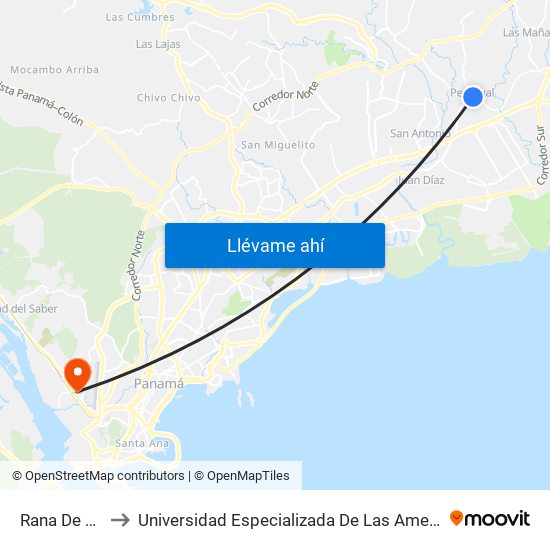 Rana De Oro-R to Universidad Especializada De Las Americas (Udelas) map