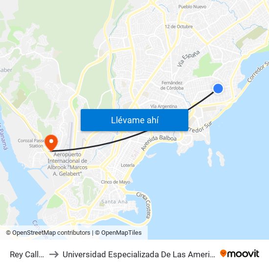 Rey Calle 50 to Universidad Especializada De Las Americas (Udelas) map