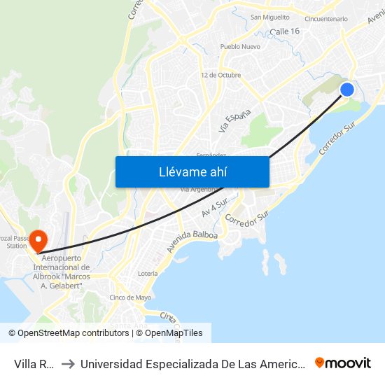 Villa Rey-I to Universidad Especializada De Las Americas (Udelas) map