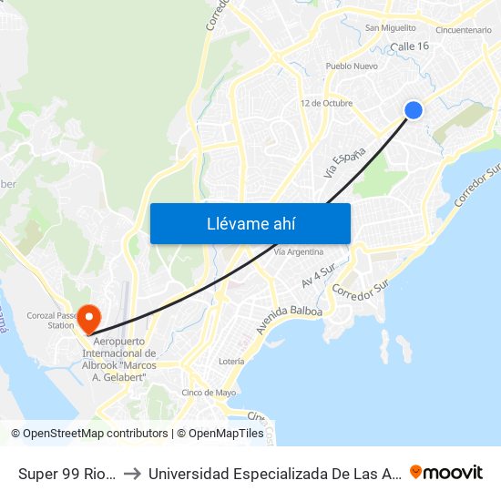 Super 99 Rio Abajo-I to Universidad Especializada De Las Americas (Udelas) map