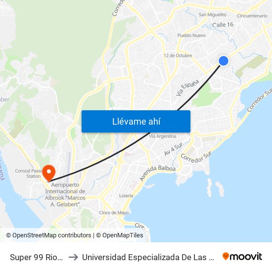 Super 99 Rio Abajo-R to Universidad Especializada De Las Americas (Udelas) map