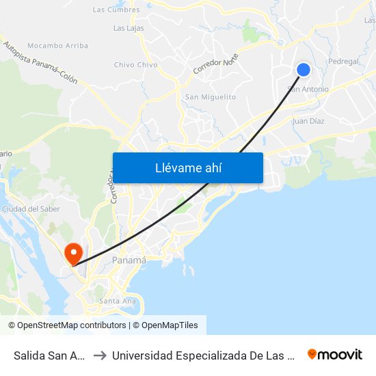 Salida San Antonio-R to Universidad Especializada De Las Americas (Udelas) map