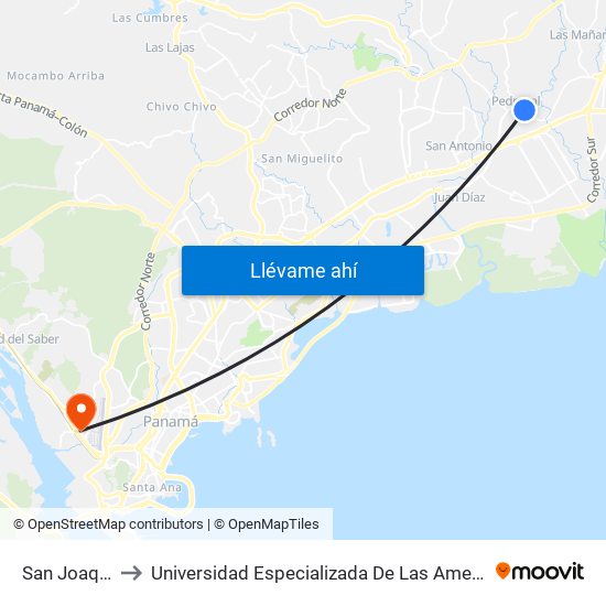 San Joaquin-R to Universidad Especializada De Las Americas (Udelas) map