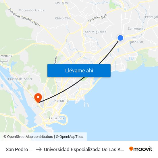 San Pedro Norte-I to Universidad Especializada De Las Americas (Udelas) map