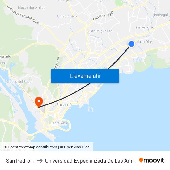 San Pedro Sur-R to Universidad Especializada De Las Americas (Udelas) map