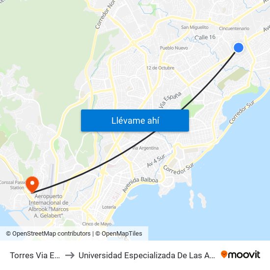 Torres Via España-I to Universidad Especializada De Las Americas (Udelas) map
