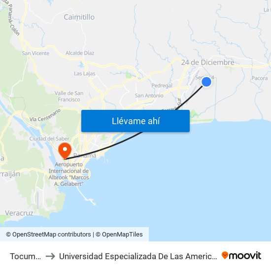 Tocumen-I to Universidad Especializada De Las Americas (Udelas) map