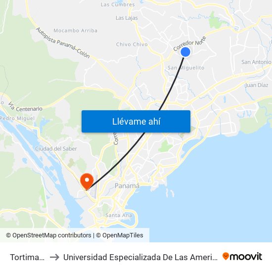 Tortimasa-R to Universidad Especializada De Las Americas (Udelas) map