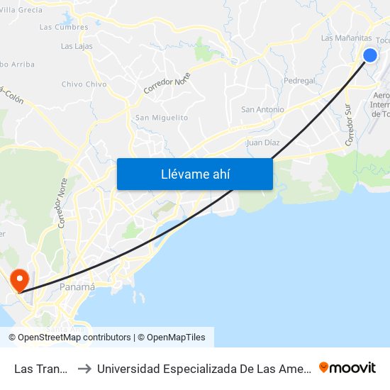 Las Trancas-R to Universidad Especializada De Las Americas (Udelas) map