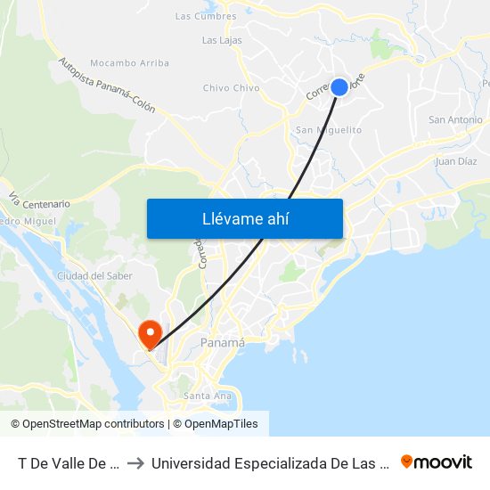 T De Valle De Urraca-R to Universidad Especializada De Las Americas (Udelas) map