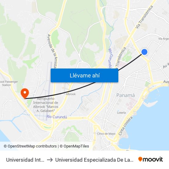 Universidad Interamerica to Universidad Especializada De Las Americas (Udelas) map