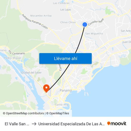 El Valle San Isidro-R to Universidad Especializada De Las Americas (Udelas) map