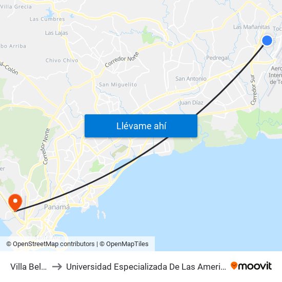 Villa Belen-R to Universidad Especializada De Las Americas (Udelas) map