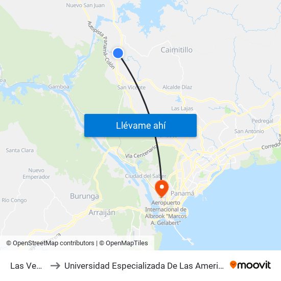 Las Vegas-I to Universidad Especializada De Las Americas (Udelas) map