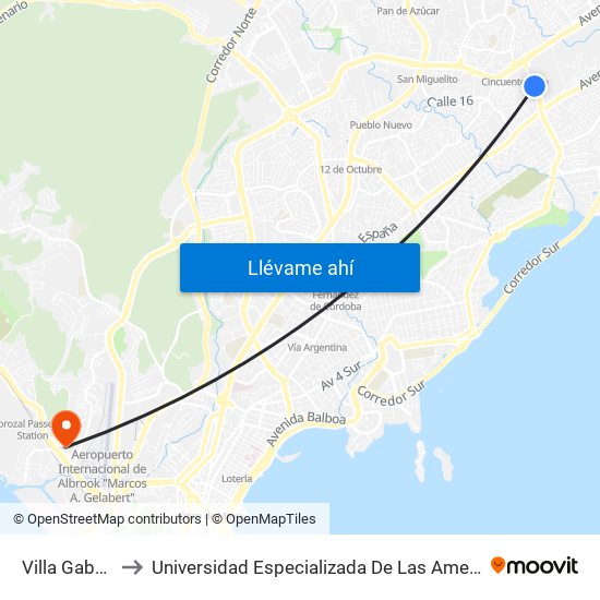 Villa Gabriela-I to Universidad Especializada De Las Americas (Udelas) map