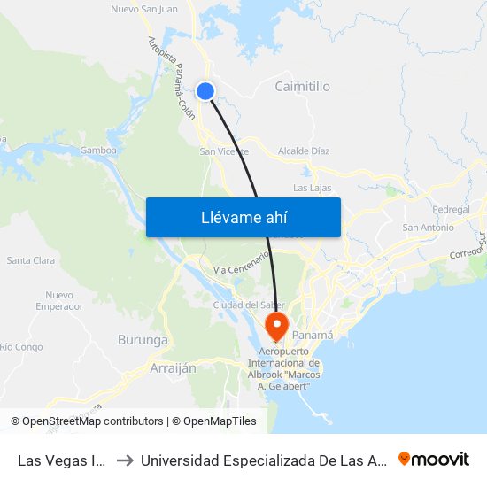 Las Vegas Interna-I to Universidad Especializada De Las Americas (Udelas) map