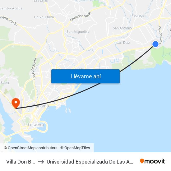 Villa Don Bosco-I to Universidad Especializada De Las Americas (Udelas) map