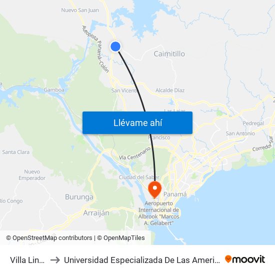 Villa Linda-R to Universidad Especializada De Las Americas (Udelas) map
