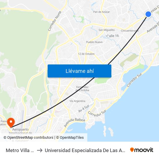 Metro Villa Lucre-I to Universidad Especializada De Las Americas (Udelas) map