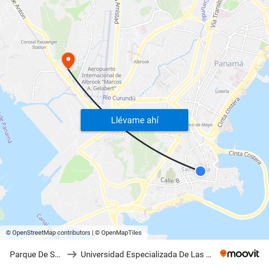 Parque De Santa Ana to Universidad Especializada De Las Americas (Udelas) map