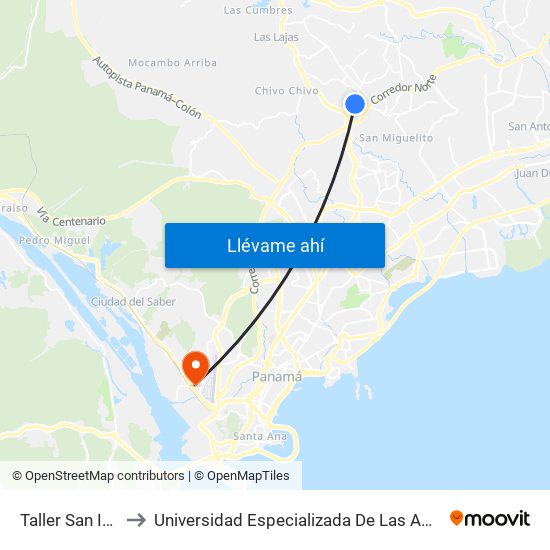 Taller San Isidro-R to Universidad Especializada De Las Americas (Udelas) map