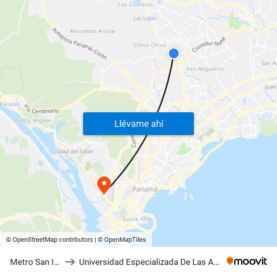 Metro San Isidro-R to Universidad Especializada De Las Americas (Udelas) map