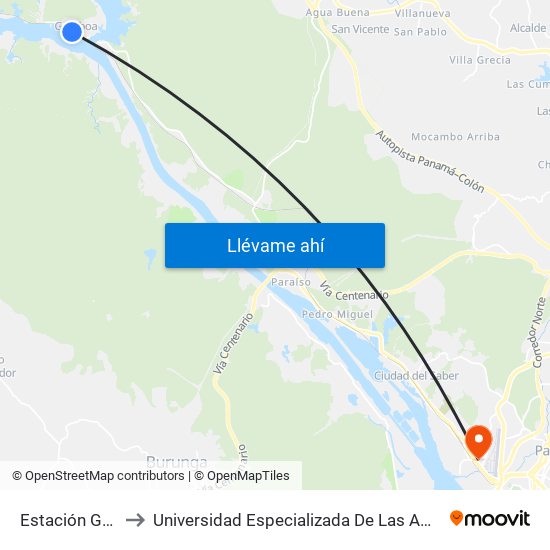 Estación Gamboa to Universidad Especializada De Las Americas (Udelas) map