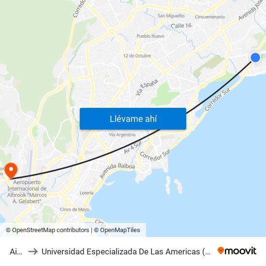 Aip-I to Universidad Especializada De Las Americas (Udelas) map