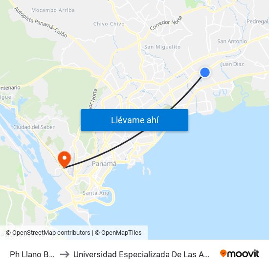 Ph Llano Bonito-I to Universidad Especializada De Las Americas (Udelas) map