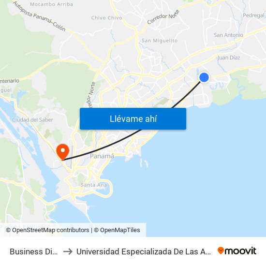 Business District-R to Universidad Especializada De Las Americas (Udelas) map