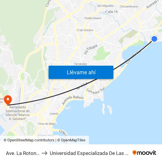 Ave. La Rotonda Cde-I to Universidad Especializada De Las Americas (Udelas) map
