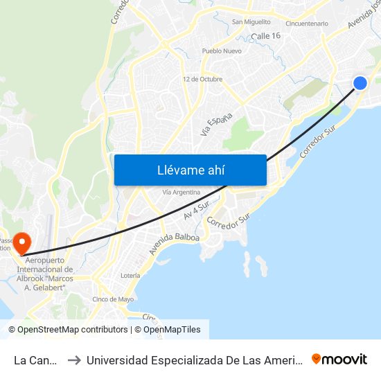 La Cancha-I to Universidad Especializada De Las Americas (Udelas) map