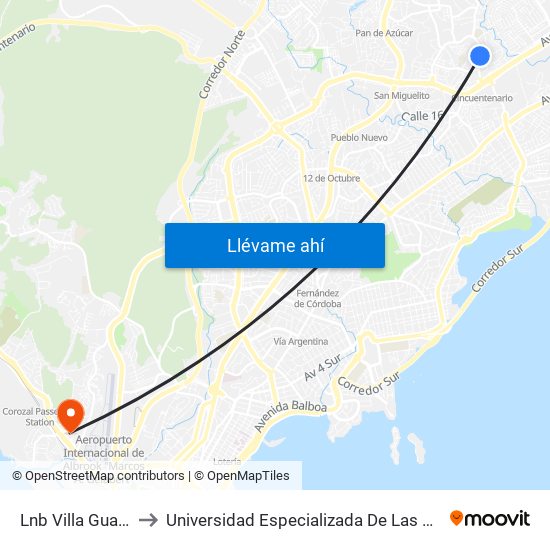 Lnb Villa Guadalupe-I to Universidad Especializada De Las Americas (Udelas) map