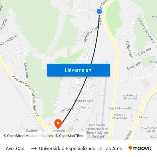 Ave. Canfield-I to Universidad Especializada De Las Americas (Udelas) map