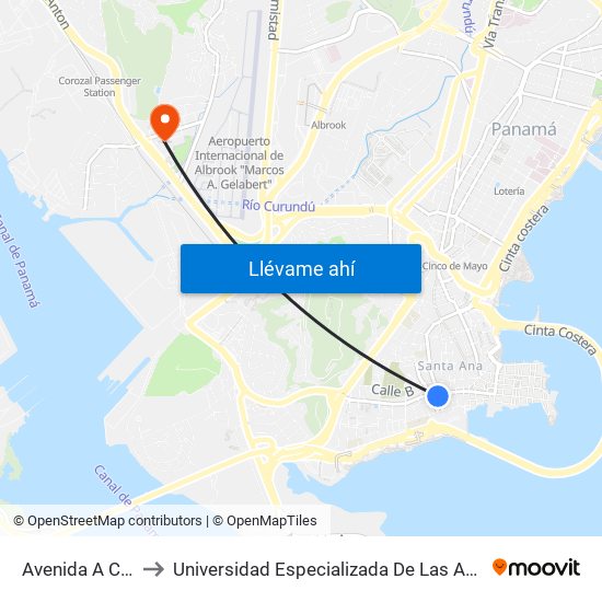 Avenida A Chorrillo to Universidad Especializada De Las Americas (Udelas) map