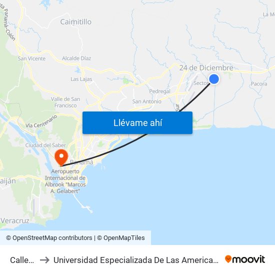 Calle 86 to Universidad Especializada De Las Americas (Udelas) map