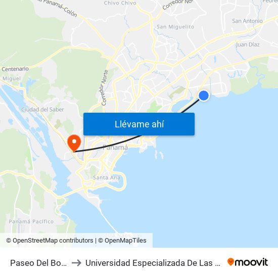 Paseo Del Boulevard-I to Universidad Especializada De Las Americas (Udelas) map