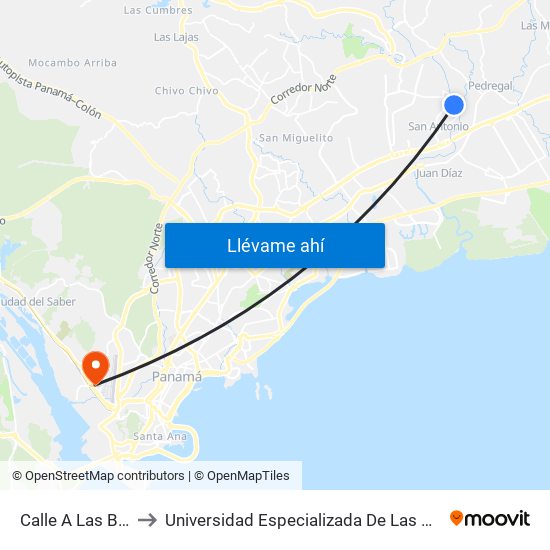 Calle A Las Begonias to Universidad Especializada De Las Americas (Udelas) map