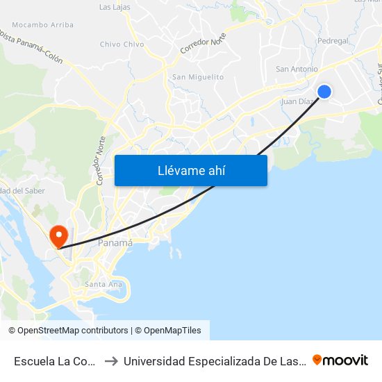 Escuela La Concepción-I to Universidad Especializada De Las Americas (Udelas) map