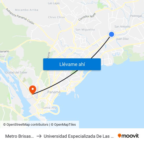 Metro Brisas Del Golf to Universidad Especializada De Las Americas (Udelas) map