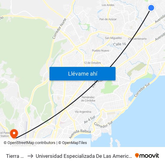 Tierra Alta to Universidad Especializada De Las Americas (Udelas) map
