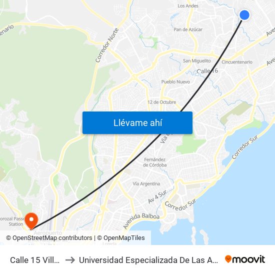 Calle 15 Villa Lucre to Universidad Especializada De Las Americas (Udelas) map