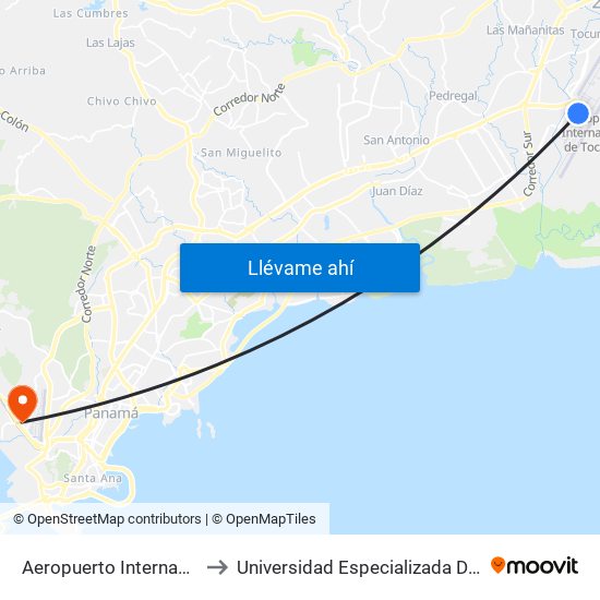 Aeropuerto Internacional De Tocumen to Universidad Especializada De Las Americas (Udelas) map