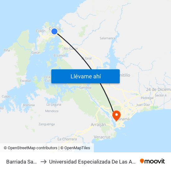 Barriada San Isidro to Universidad Especializada De Las Americas (Udelas) map