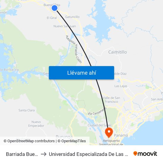 Barriada Buena Vista to Universidad Especializada De Las Americas (Udelas) map