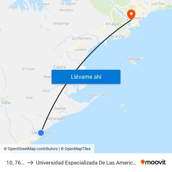 10, 76-10 to Universidad Especializada De Las Americas (Udelas) map