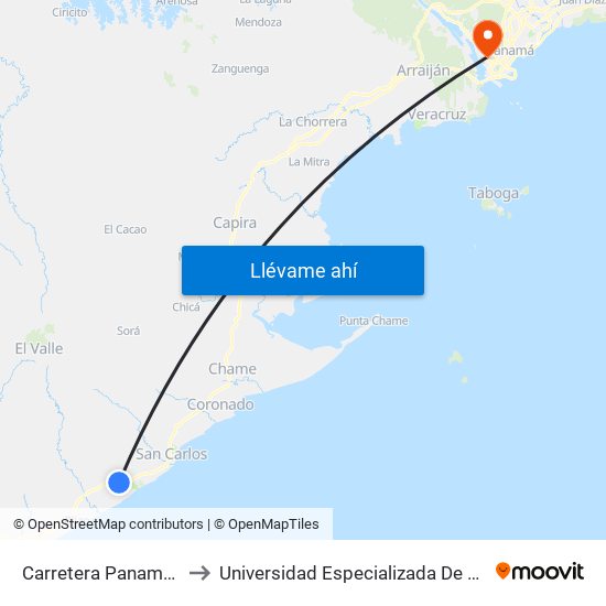 Carretera Panamericana, 62-84 to Universidad Especializada De Las Americas (Udelas) map