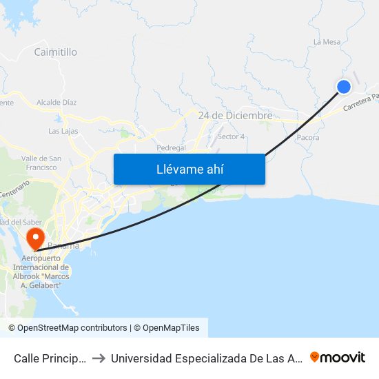 Calle Principal, 52-1 to Universidad Especializada De Las Americas (Udelas) map